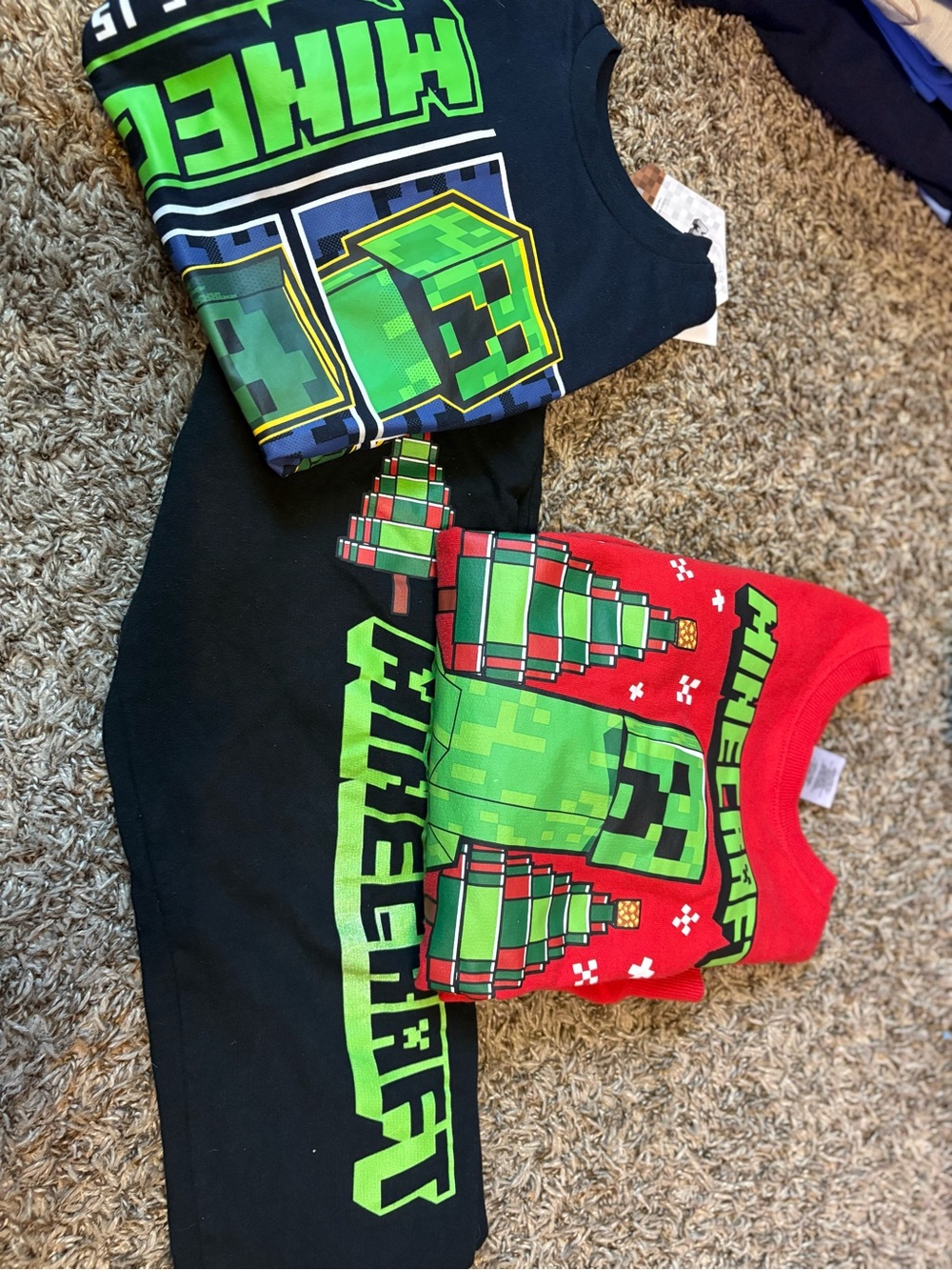 Minecraft Kids Tee and Sweater Set - Black & Red with Green Creeper